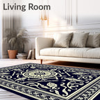 Dark Blue Cream Classic Floral Medallion Rug