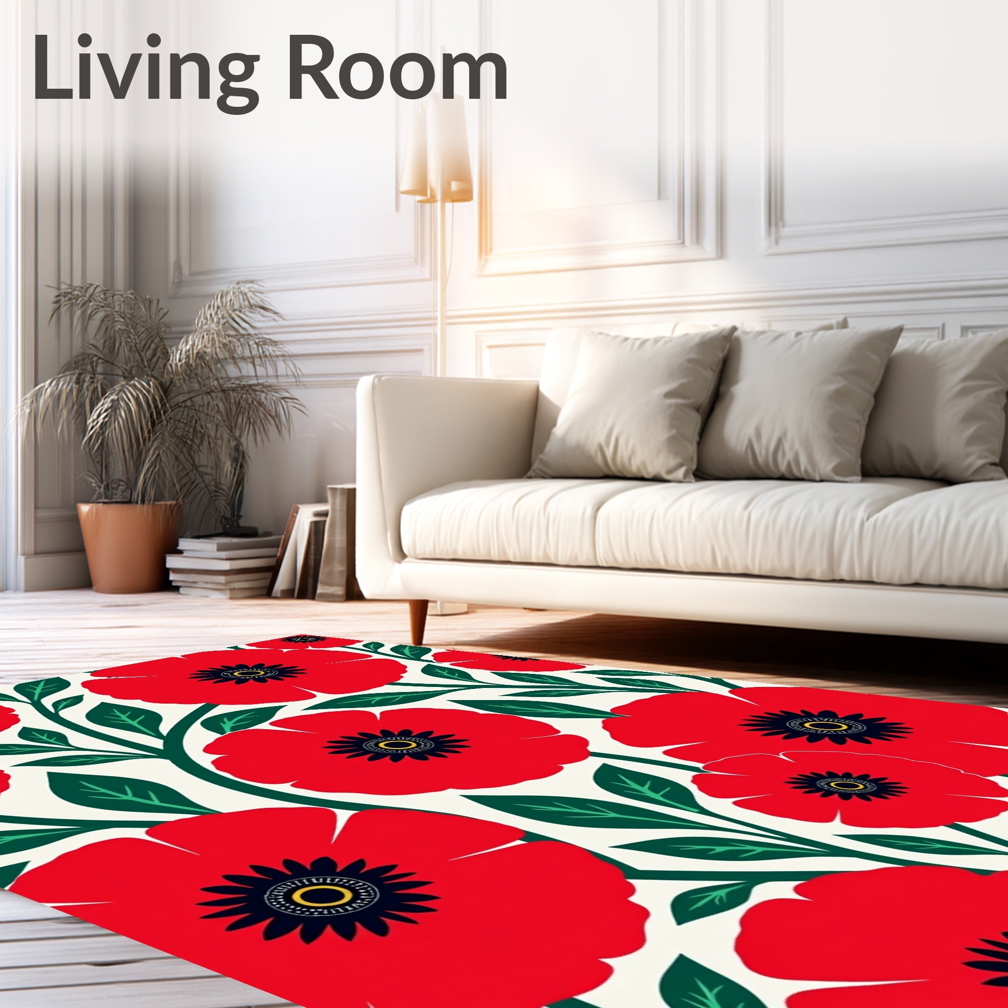 Crimson Poppy Blossom Floral Garden Rug