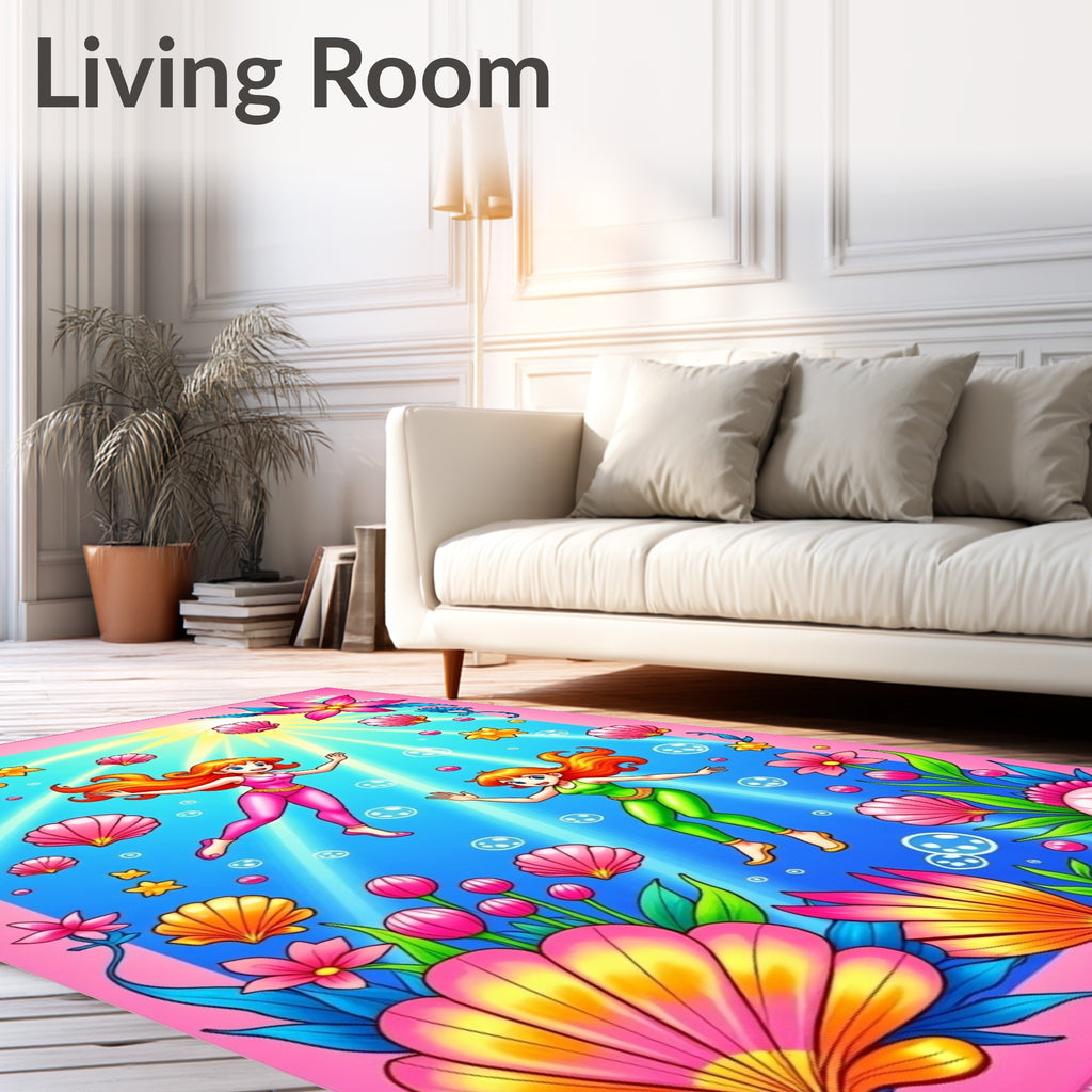 Whimsical Two Mermaids Underwater Garden Rug