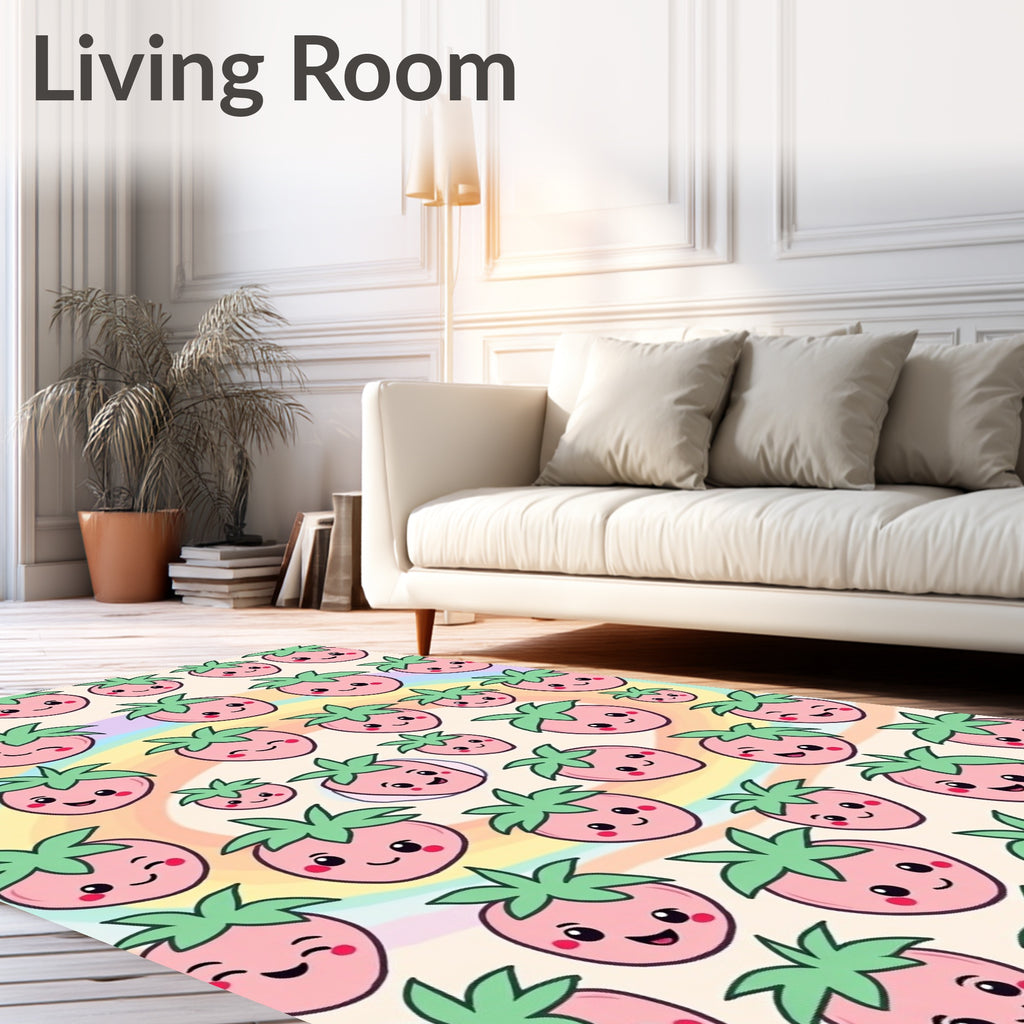 Kawaii Pink Strawberry Rainbow Swirl Rug