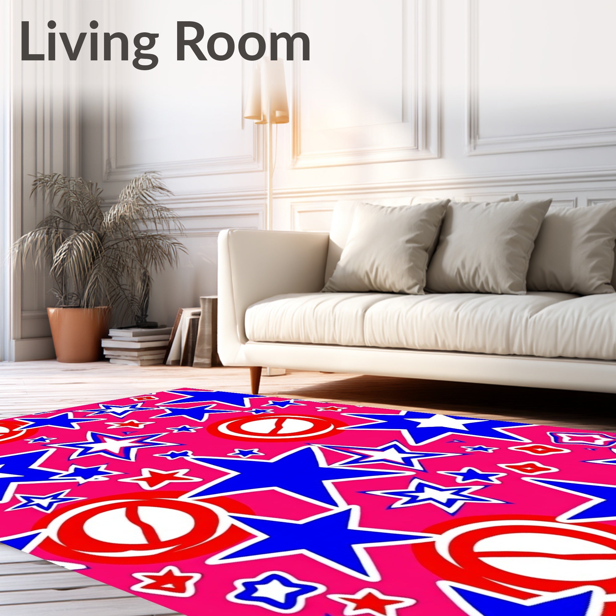 Bold Blue Red Starbursts Rug