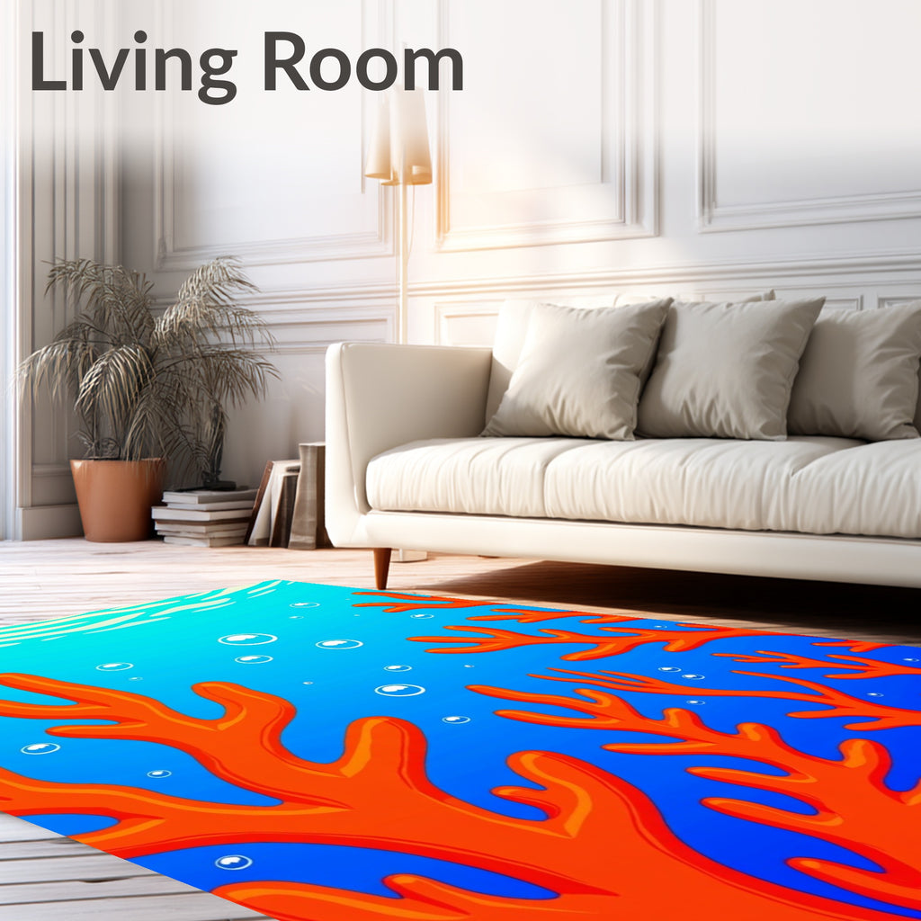 Vibrant Coral Reef Under Water Bubbles Rug