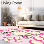 Sweet Pink Striped Kitten Polka Dot Rug