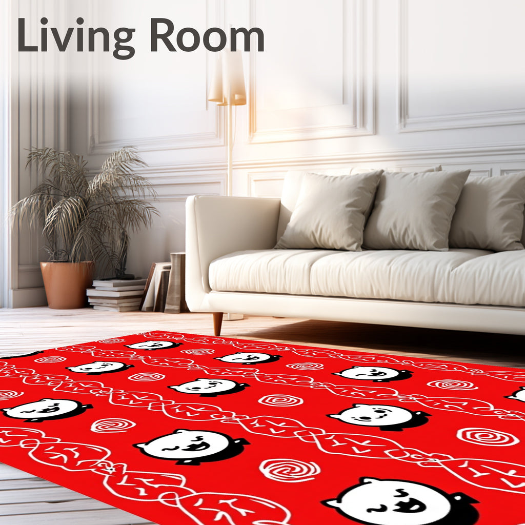 Cute Red Kitty Swirls Rug