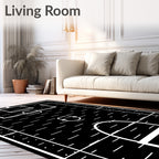 Black and White Soccer Field Rug