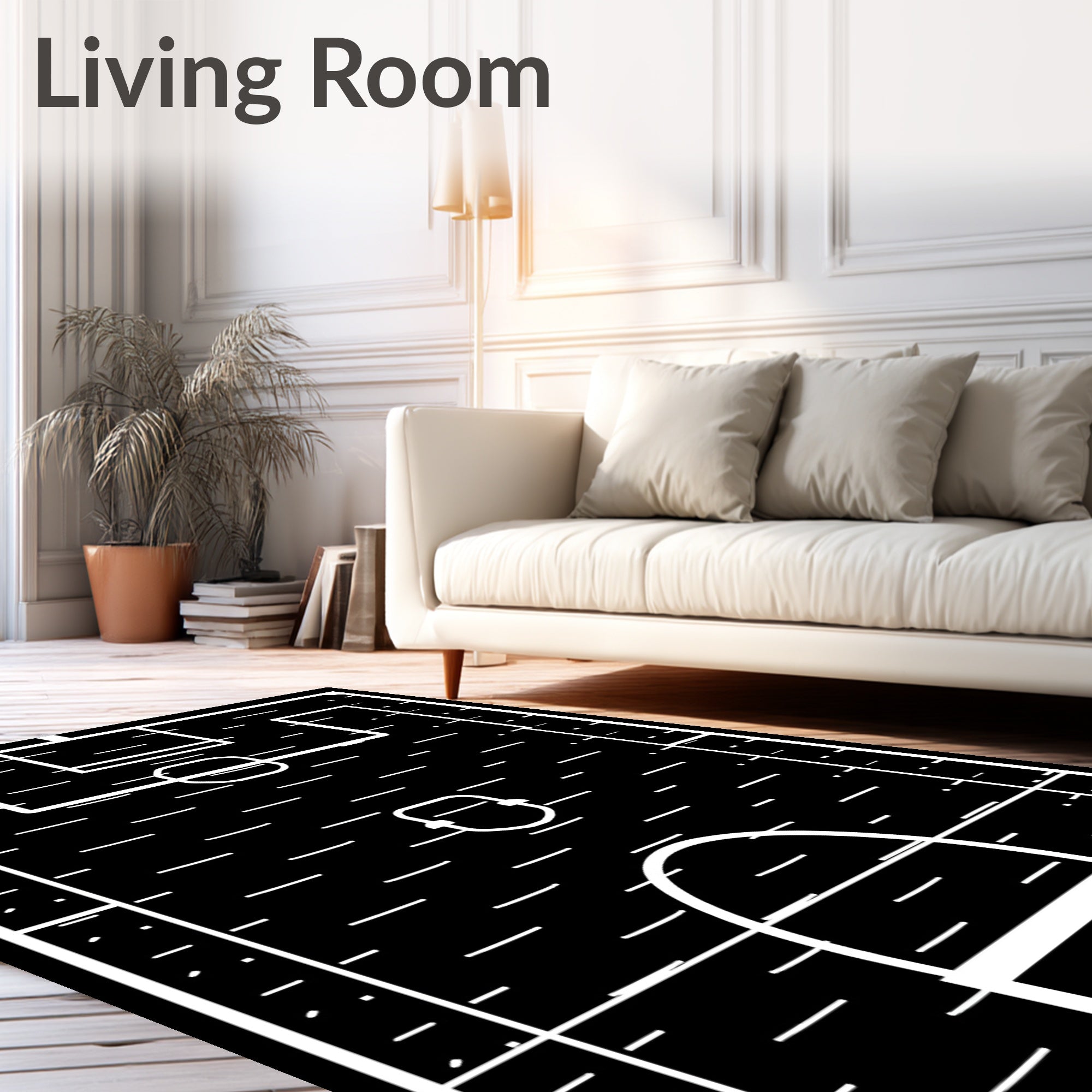 Black and White Soccer Field Rug