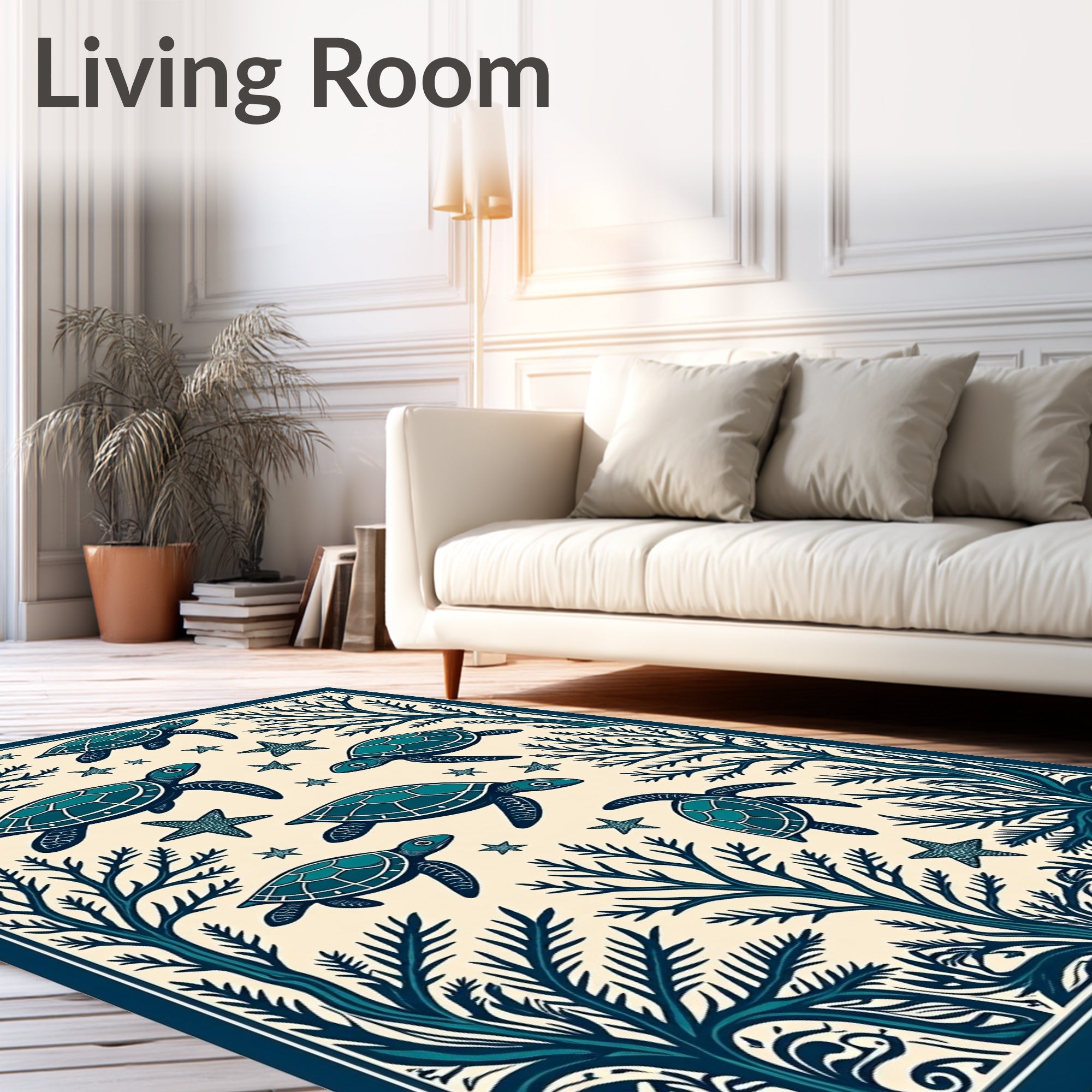 Teal Sea Turtle Starfish Marine Life Rug