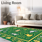 Emerald Green Botanical Animal Autos Rug