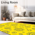 Hand Drawn Yellow Floral Medallion Arrangement Rug