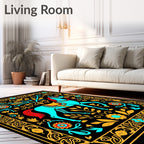 Aqua Horse With Red Mane Gold Border Rug