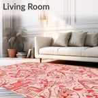 Whimsical Red Village Sketch Rug