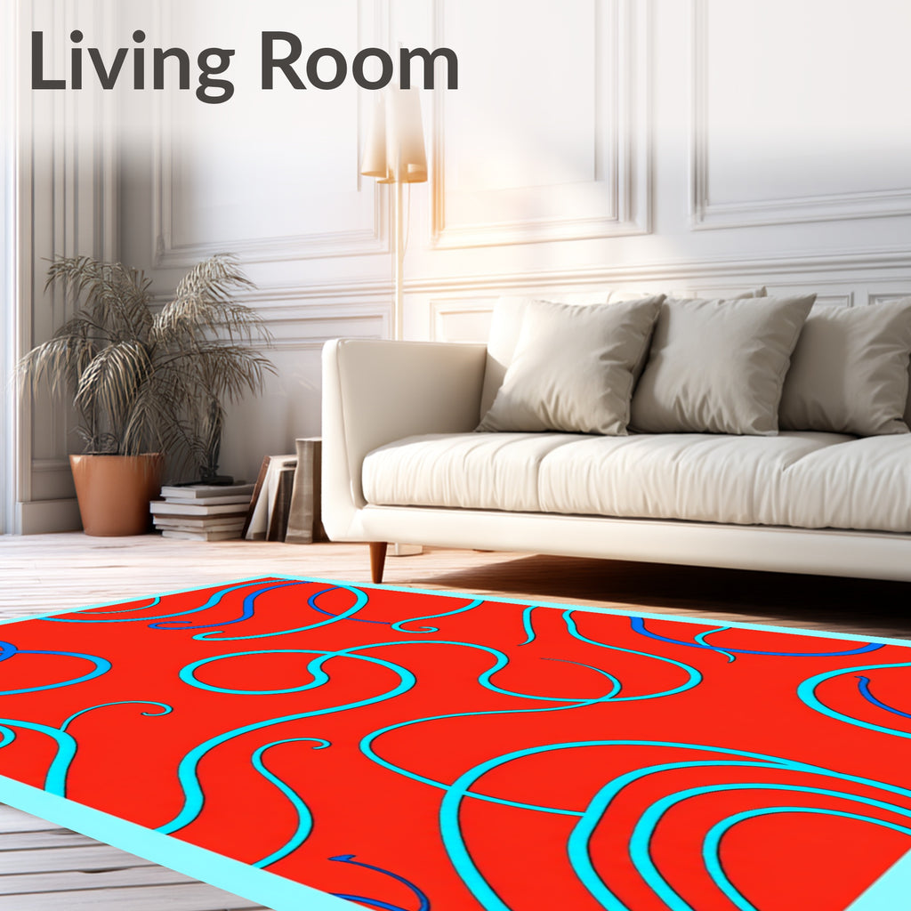 Red Aqua Swirl Abstract Rug