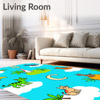 Whimsical Cats Alphabet Sky Blue Rug