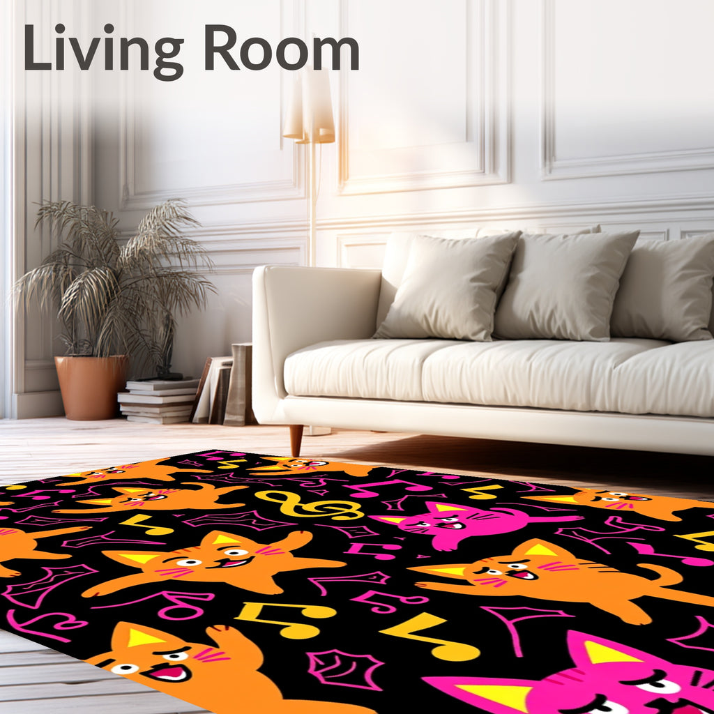 Whimsical Orange Pink Cats Music Notes Rug