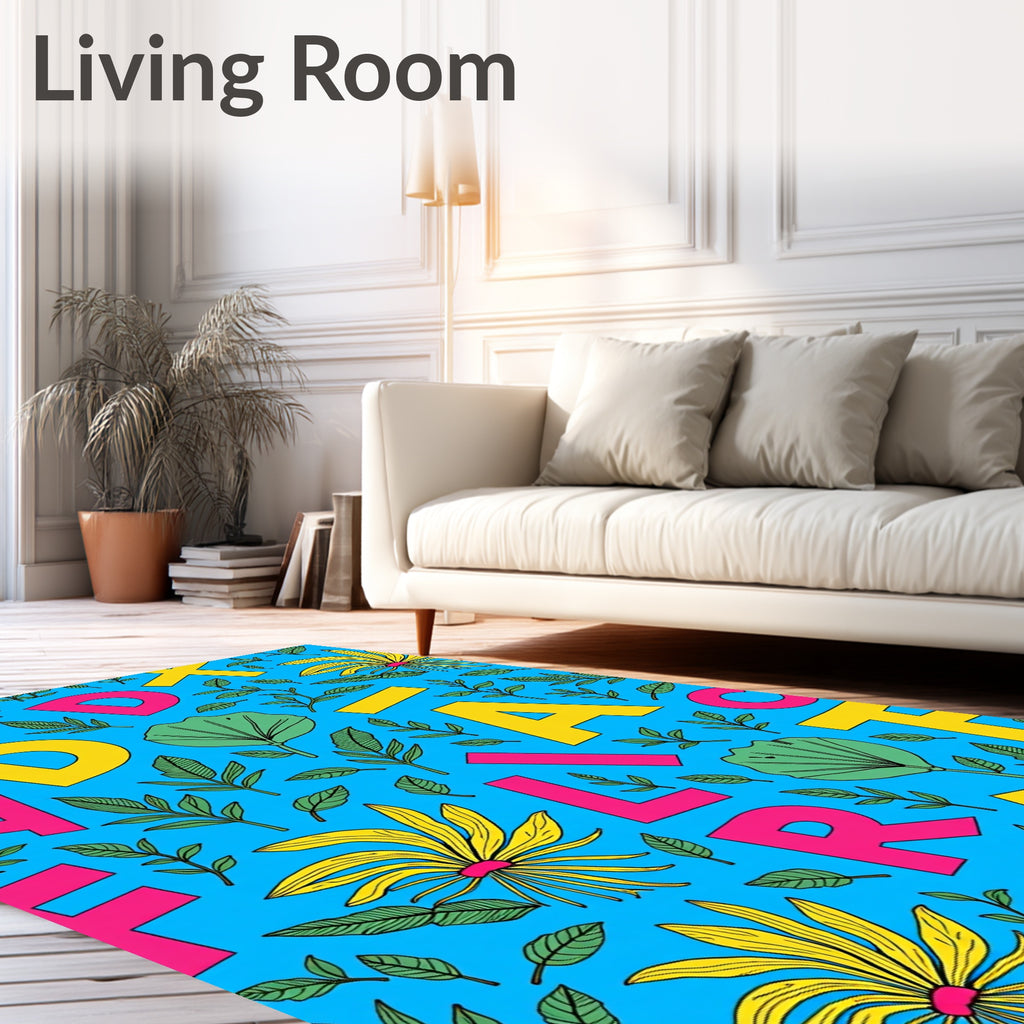 Bright Yellow Floral Alphabet Scatter Rug