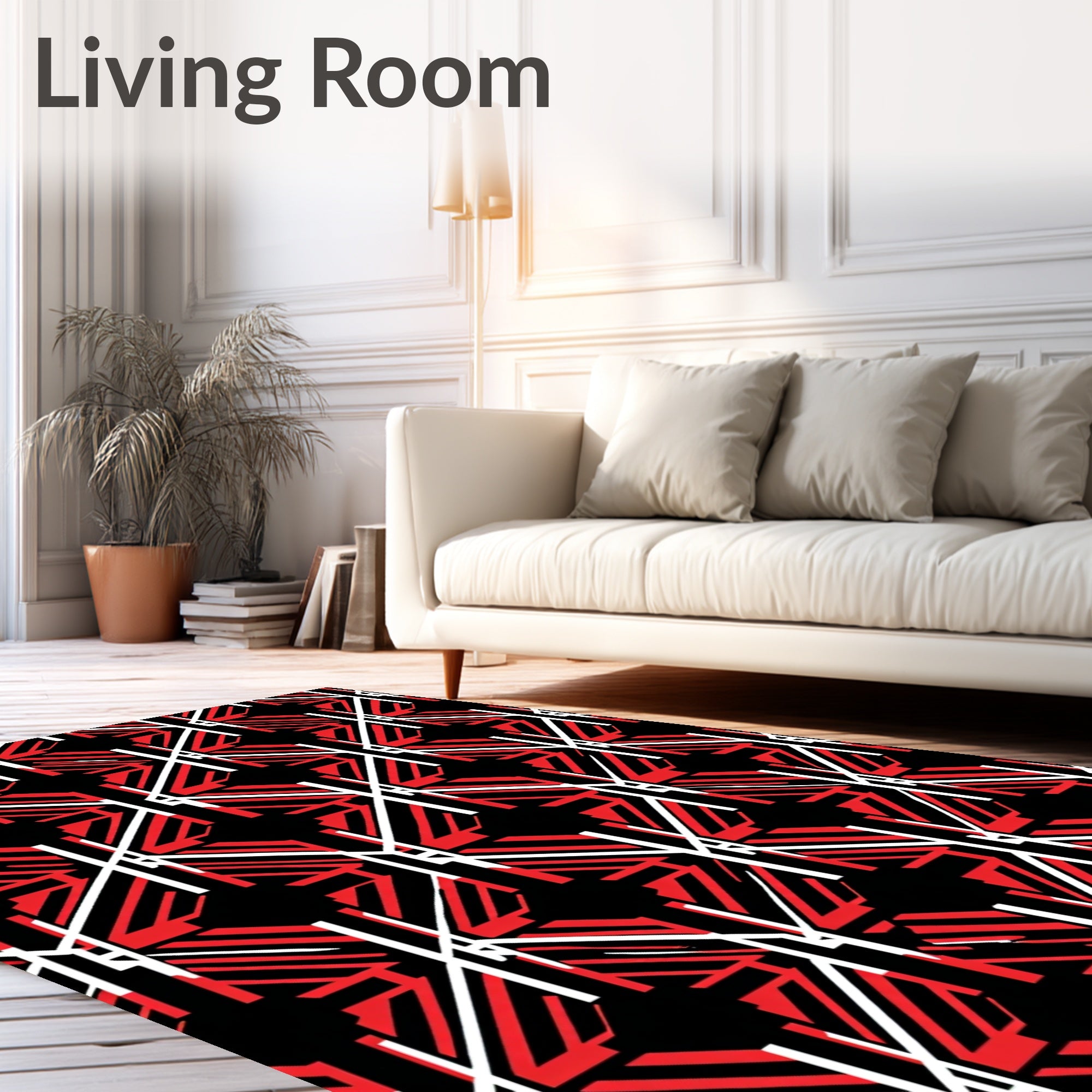 Bold Red White Geometric Abstraction Rug