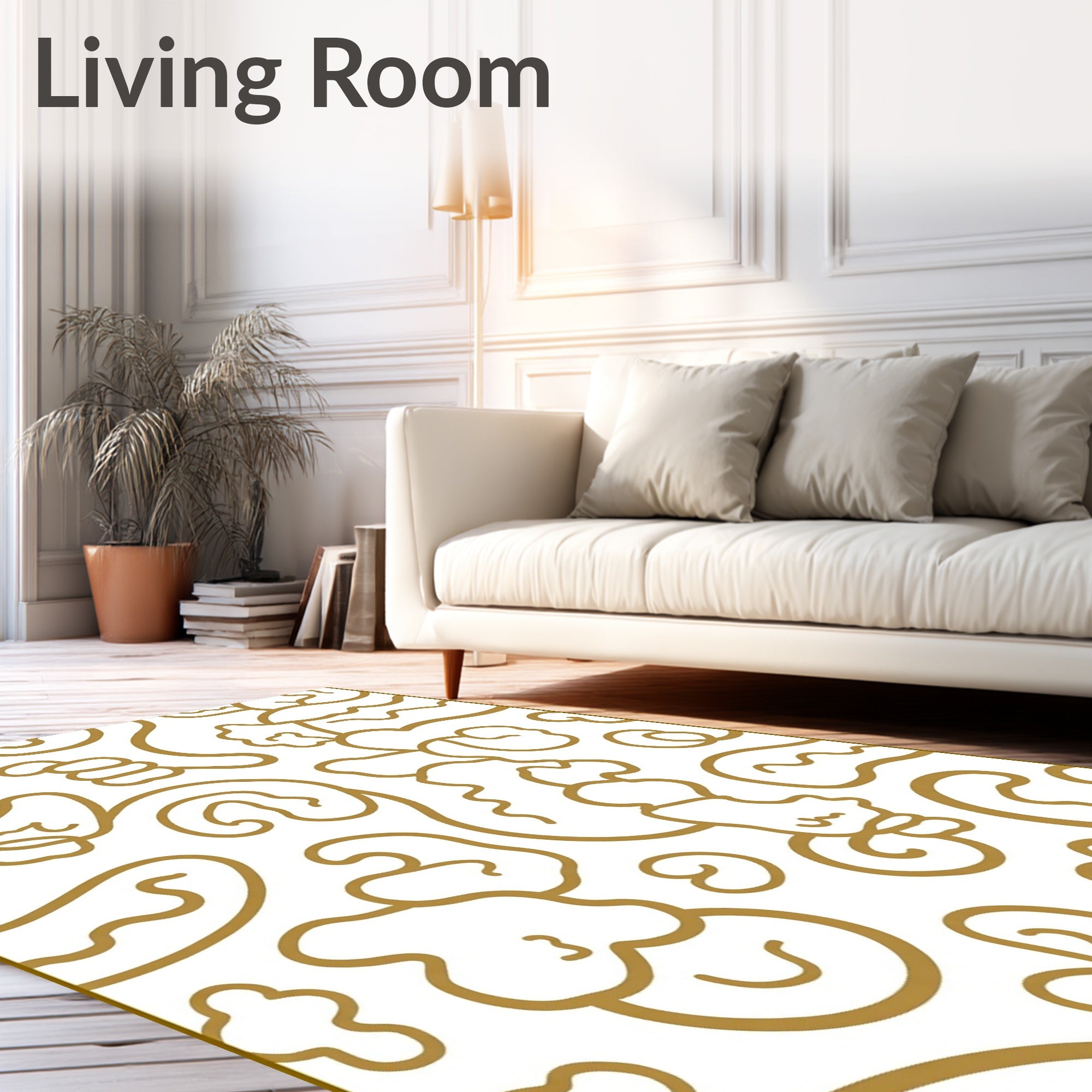 Golden Abstract Swirls And Shapes Rug