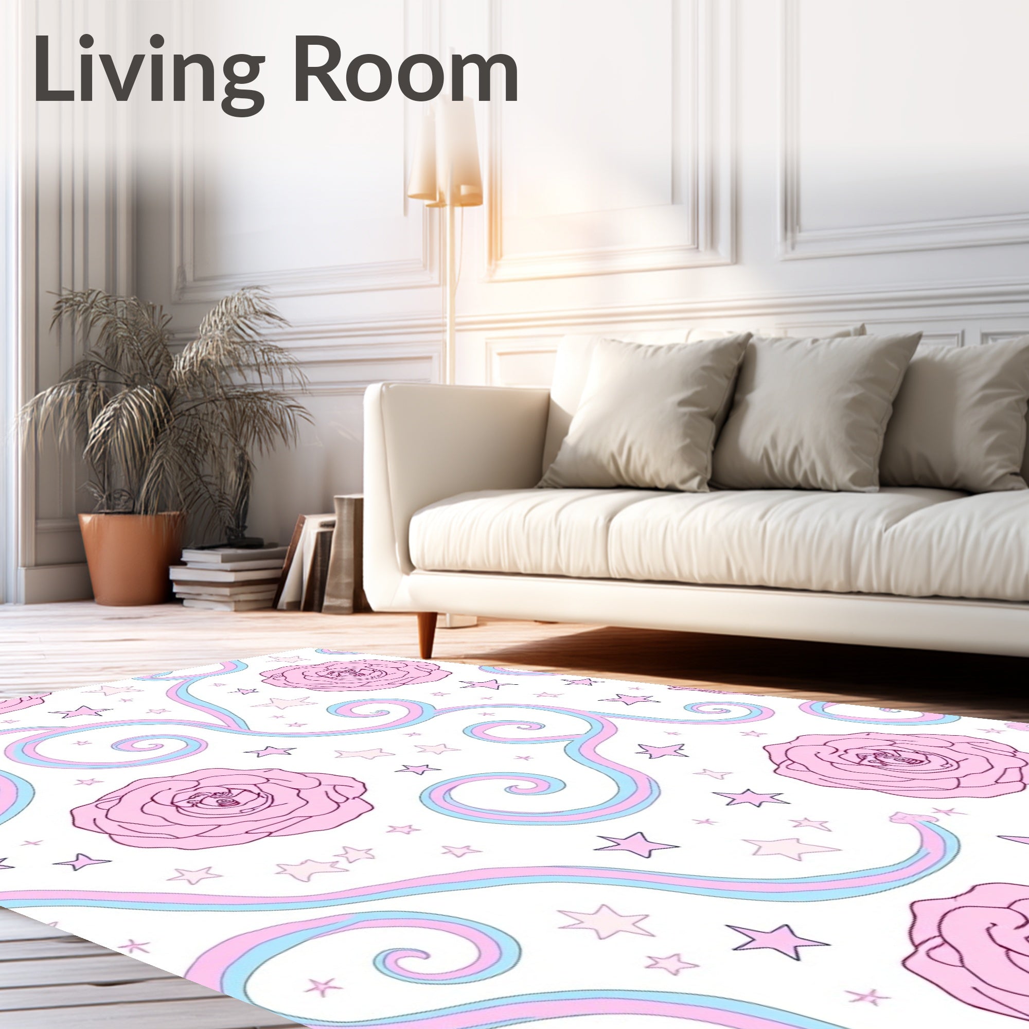 Pink Rose Pastel Swirl Stars Rug