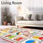 Childrens Playful Educational Images Collage Rug