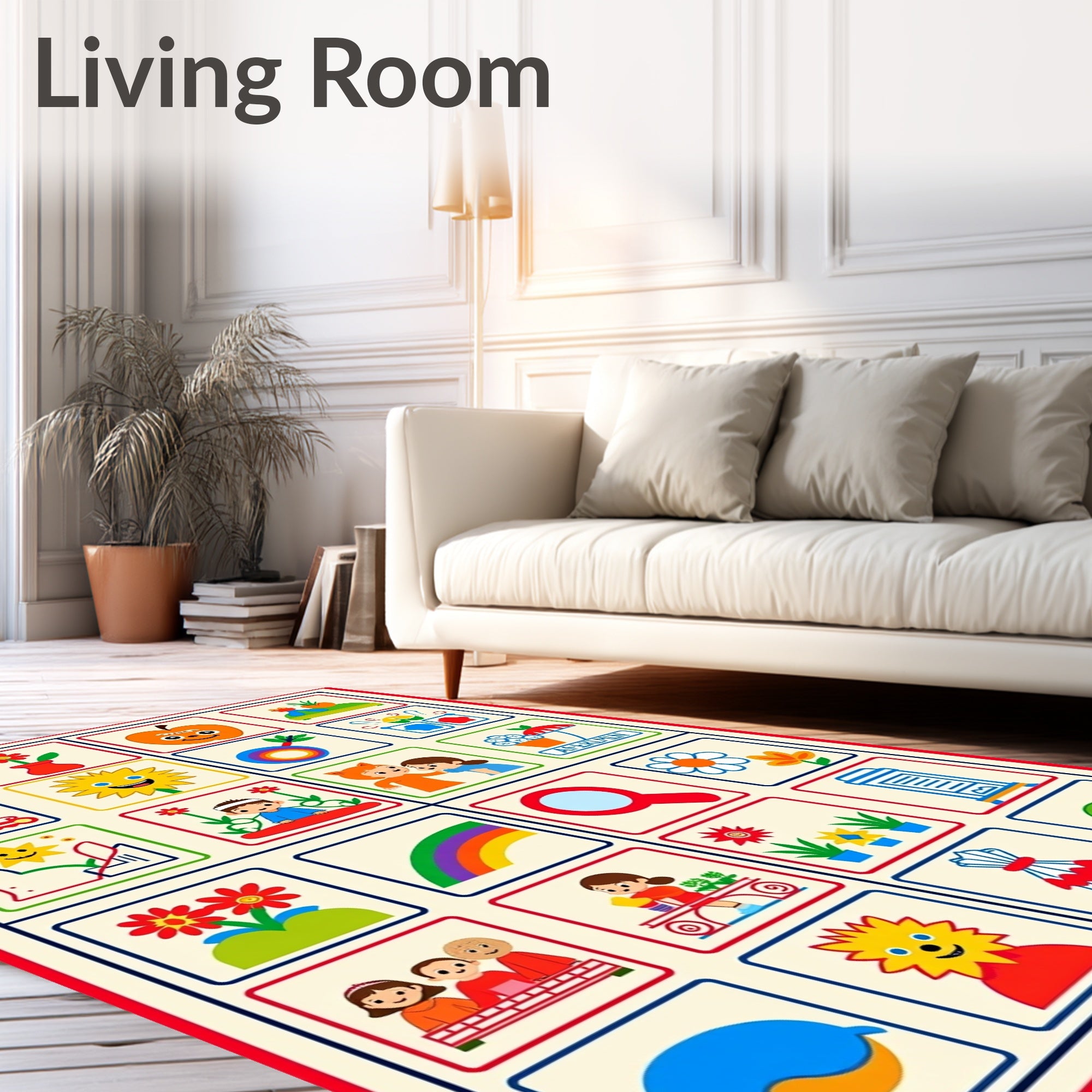 Childrens Playful Educational Images Collage Rug
