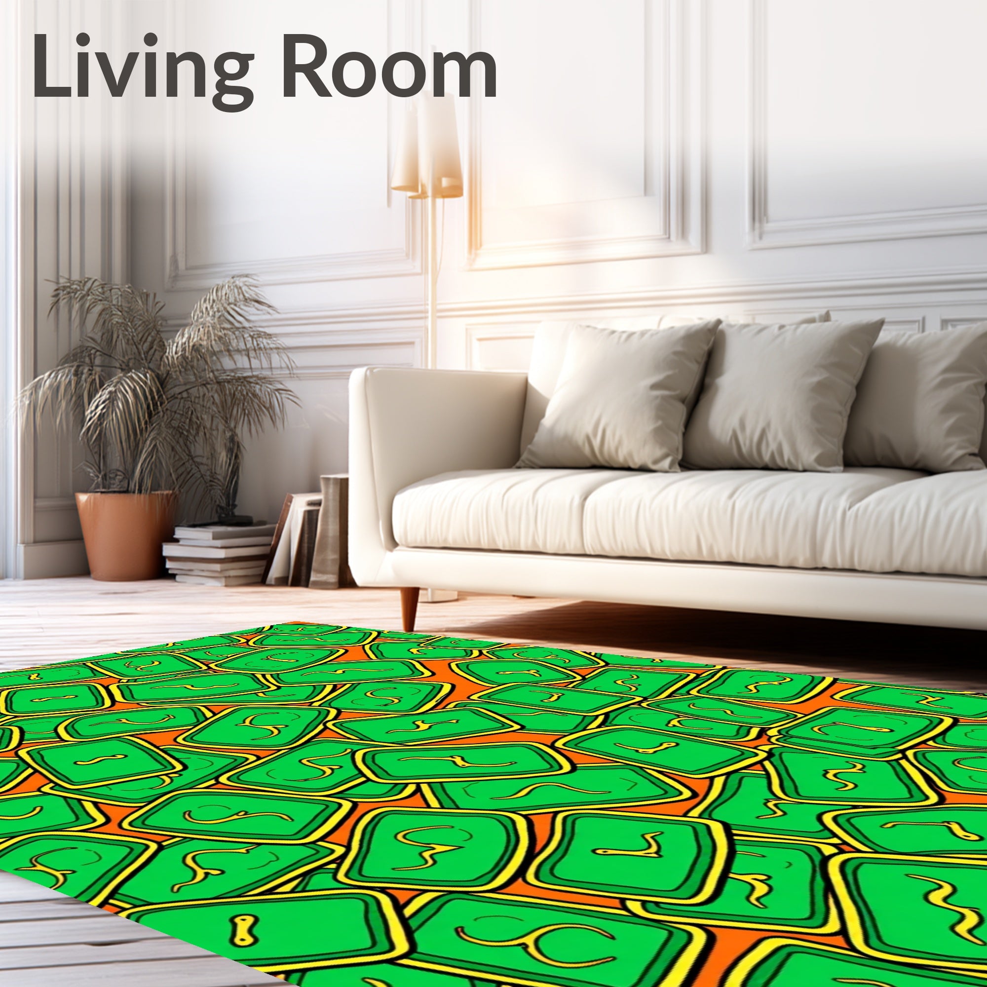 Bright Green Yellow Rectangle Symbols Rug