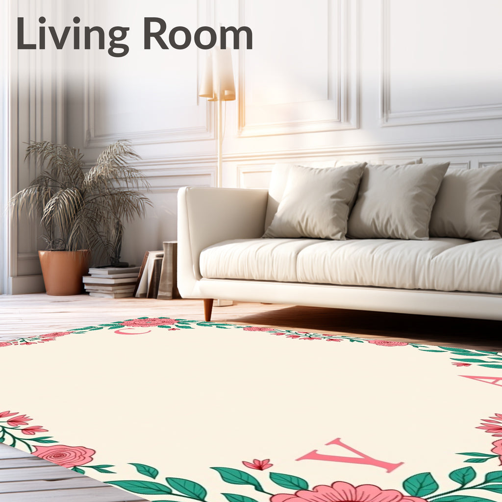 Pink Cherry Blossom Garland Border Rug