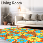 Vibrant Orange Floral With Blue Yellow Accents Rug