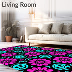 Pink Floral Skulls With Smiles Rug