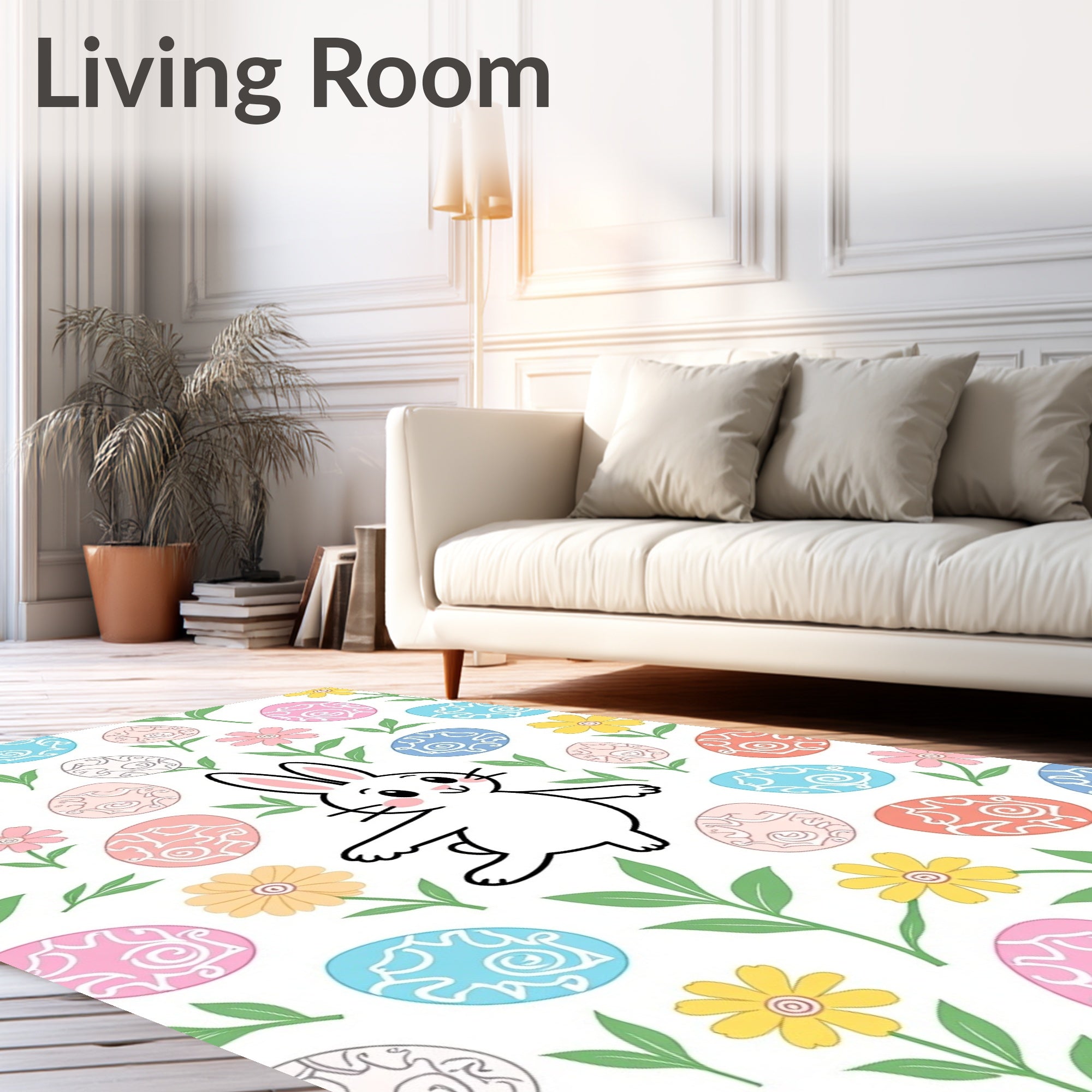 Charming Bunny Easter Egg Floral Rug