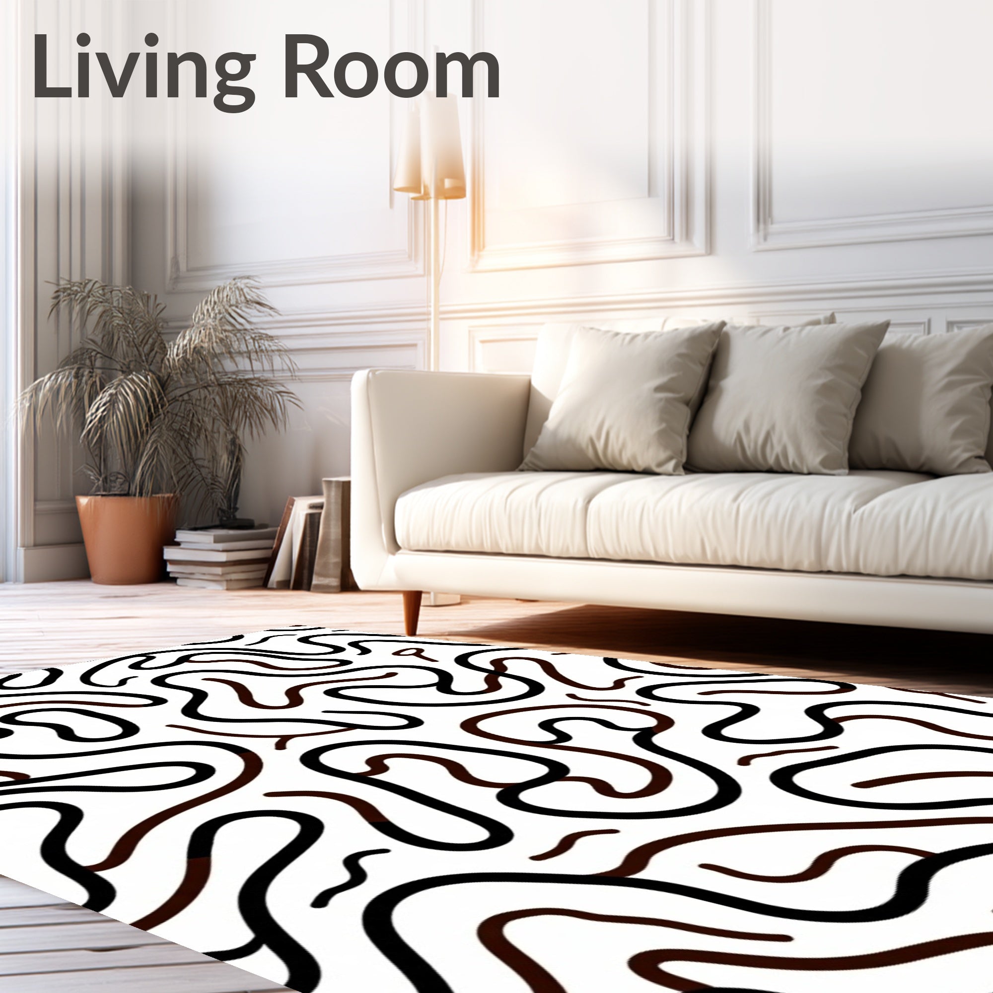 Abstract Black Brown Wavy Lines Rug