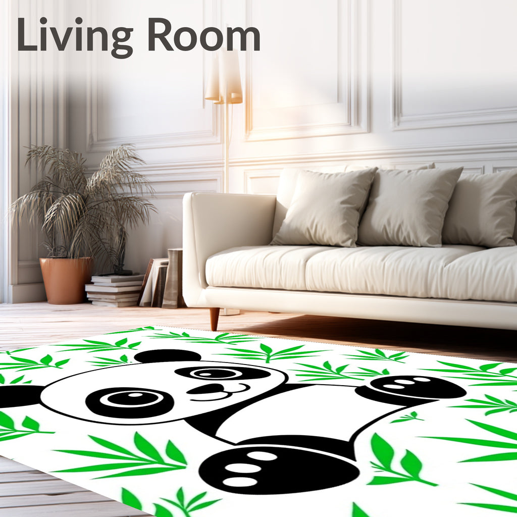 Cute Panda Among Green Bamboo Leaves Rug