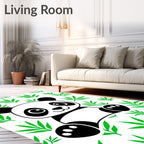 Cute Panda Among Green Bamboo Leaves Rug