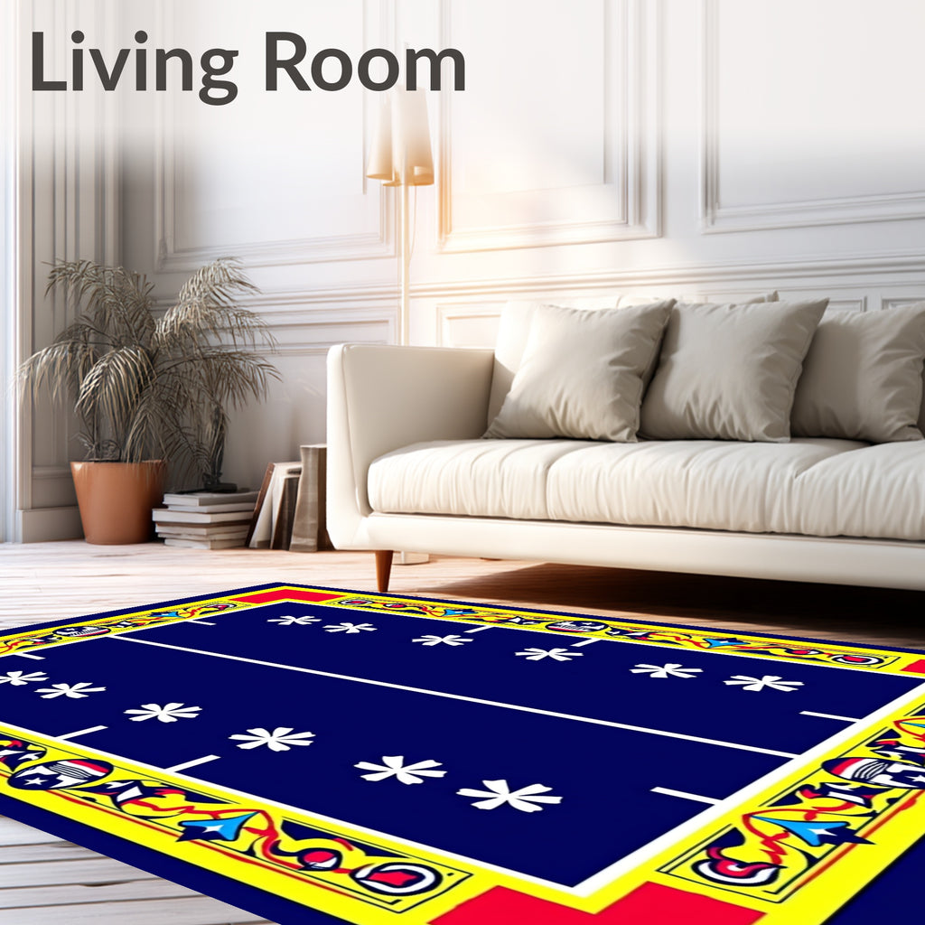 Vibrant Blue Red Yellow Star Border Rug