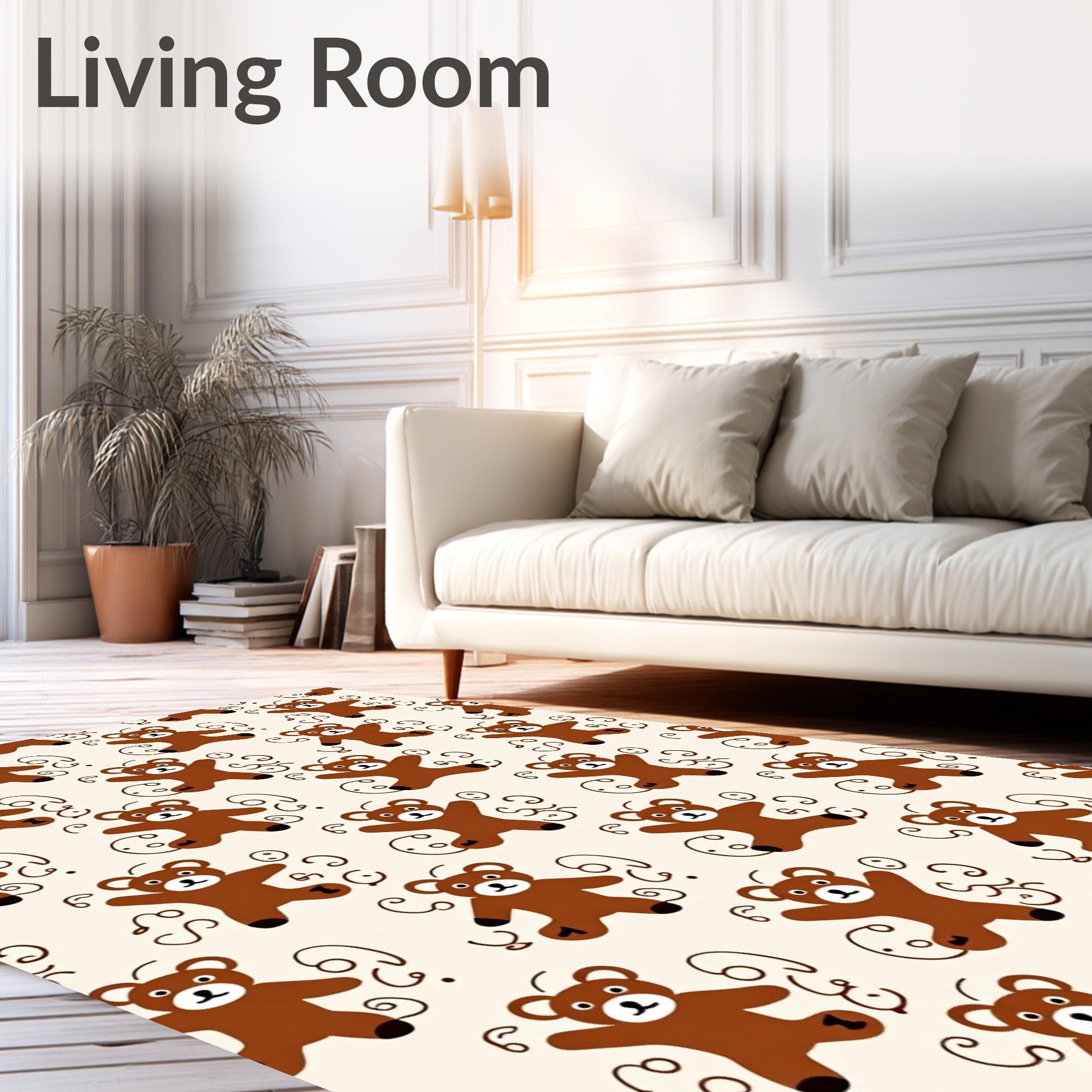 Brown Teddy Bear Whimsical Swirls Rug
