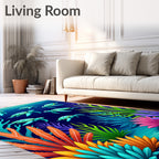 Underwater Teal Sea Turtle Coral Garden Rug
