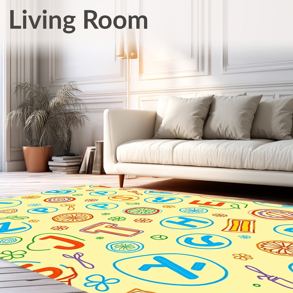 Whimsical Alphabet Numbers Flowers Pattern Rug