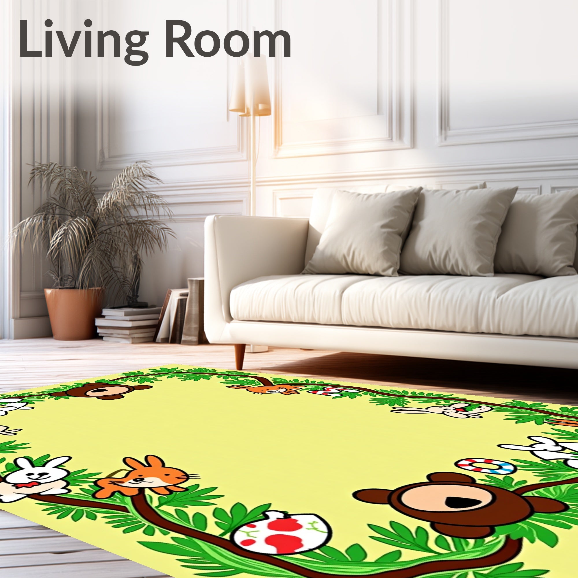 Whimsical Woodland Animals Alphabet Border Rug