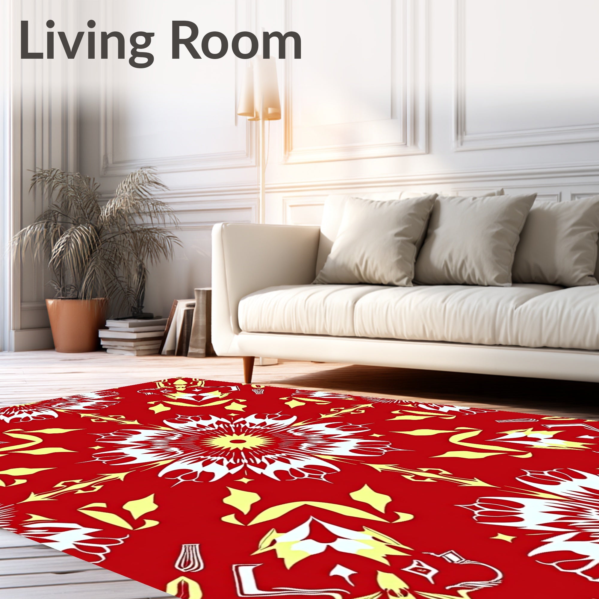 Crimson Yellow Floral Abstract Rug