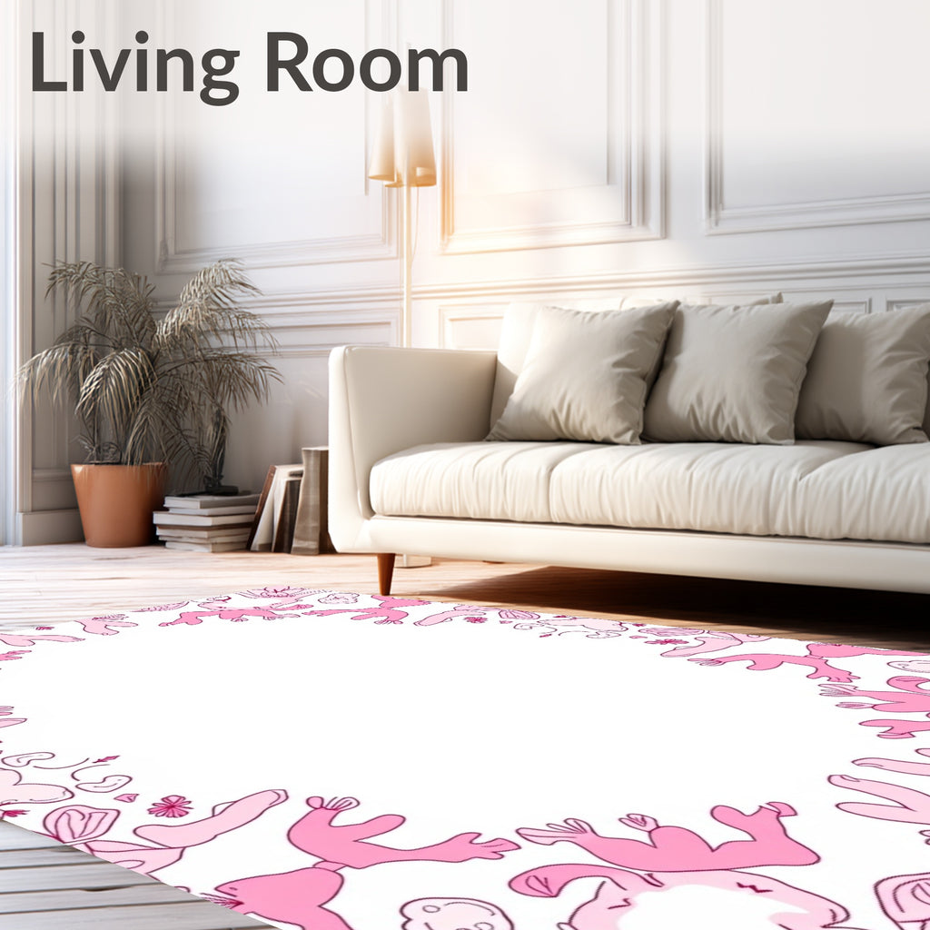 Pink Abstract Organic Bloom Frame Rug
