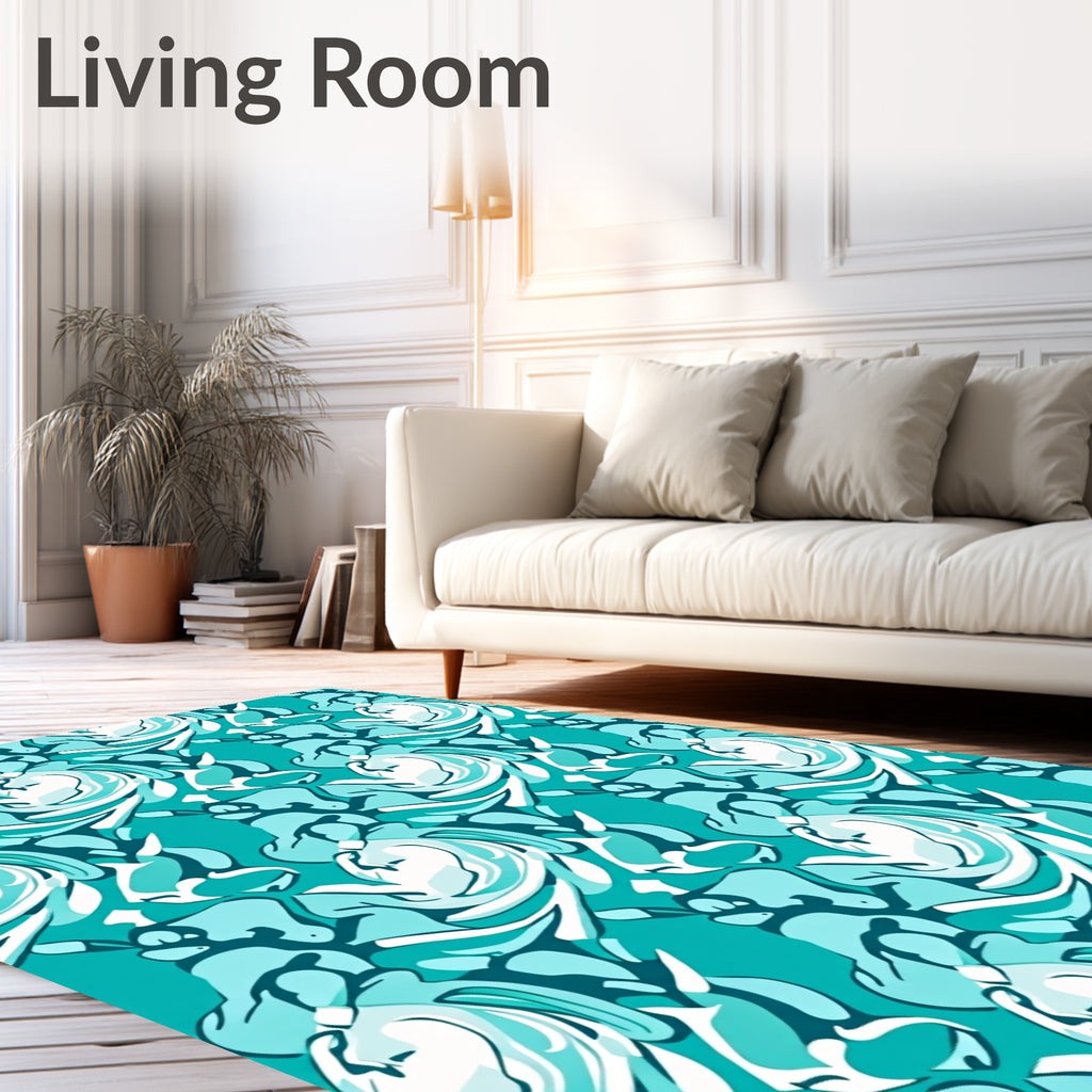 Teal Swirl Abstract Flowing Shapes Rug
