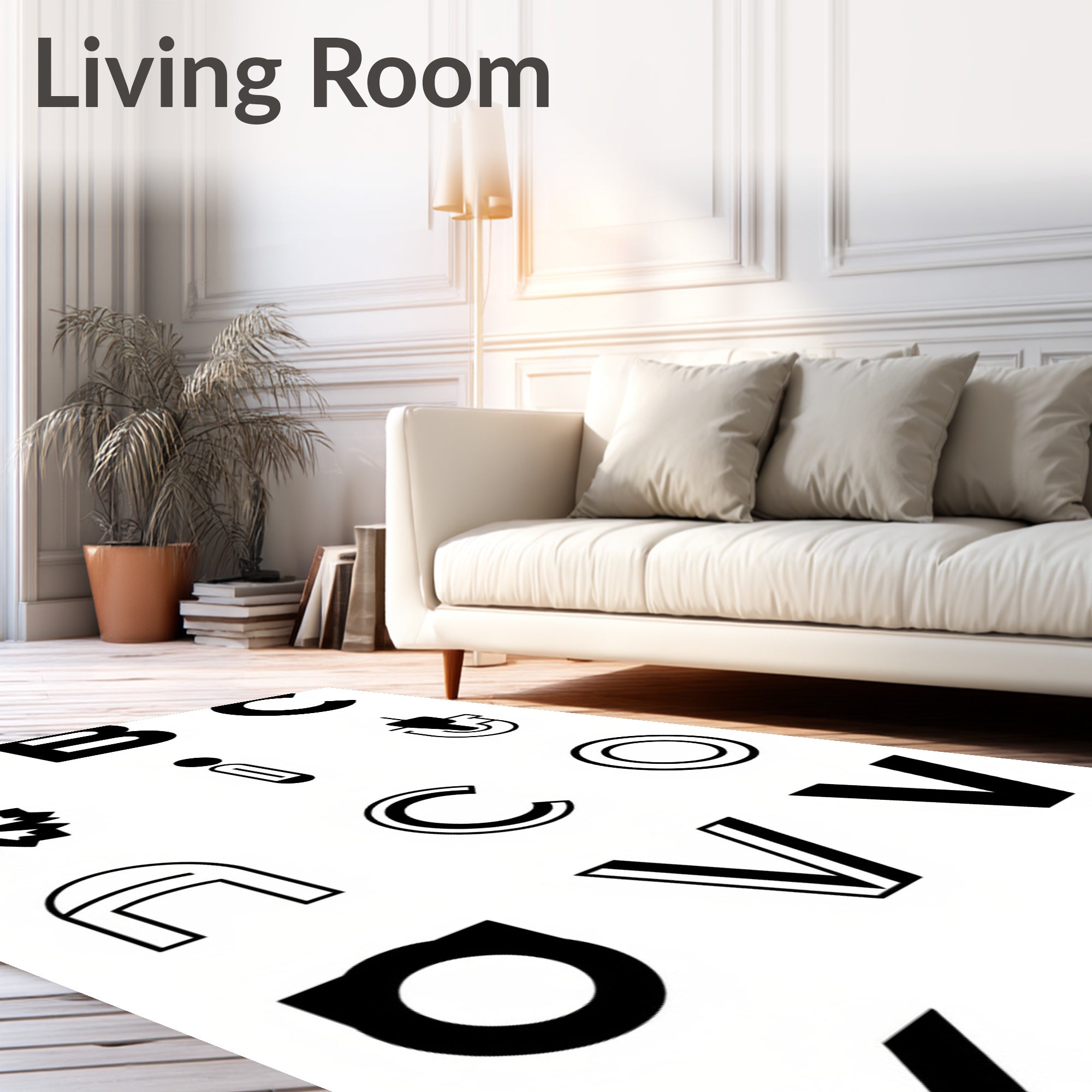 Modern Black And White Alphabet Collage Rug