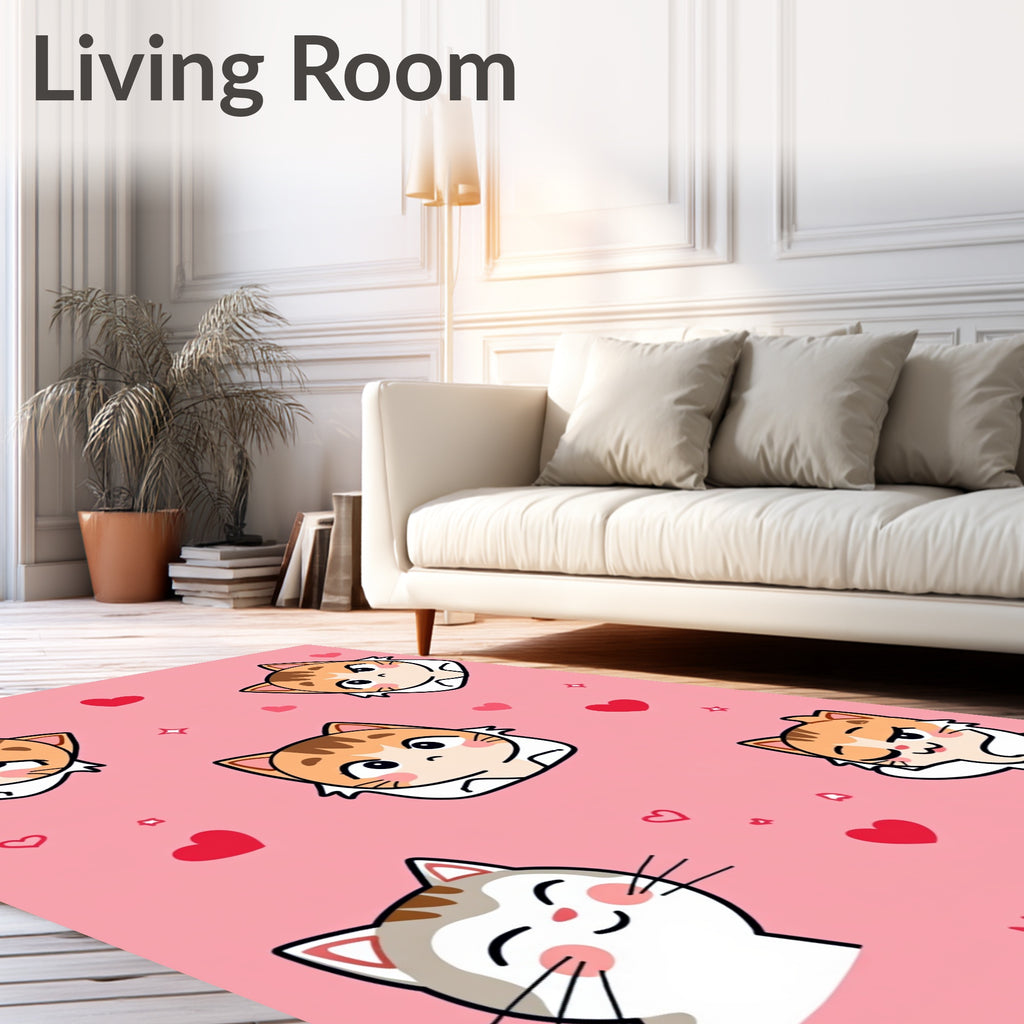 Cute Cat Faces Pink Hearts Collection Rug