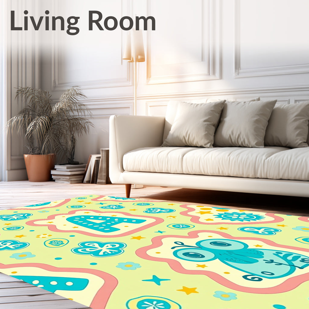 Aqua Cute Critter Alphabet Playful Rug