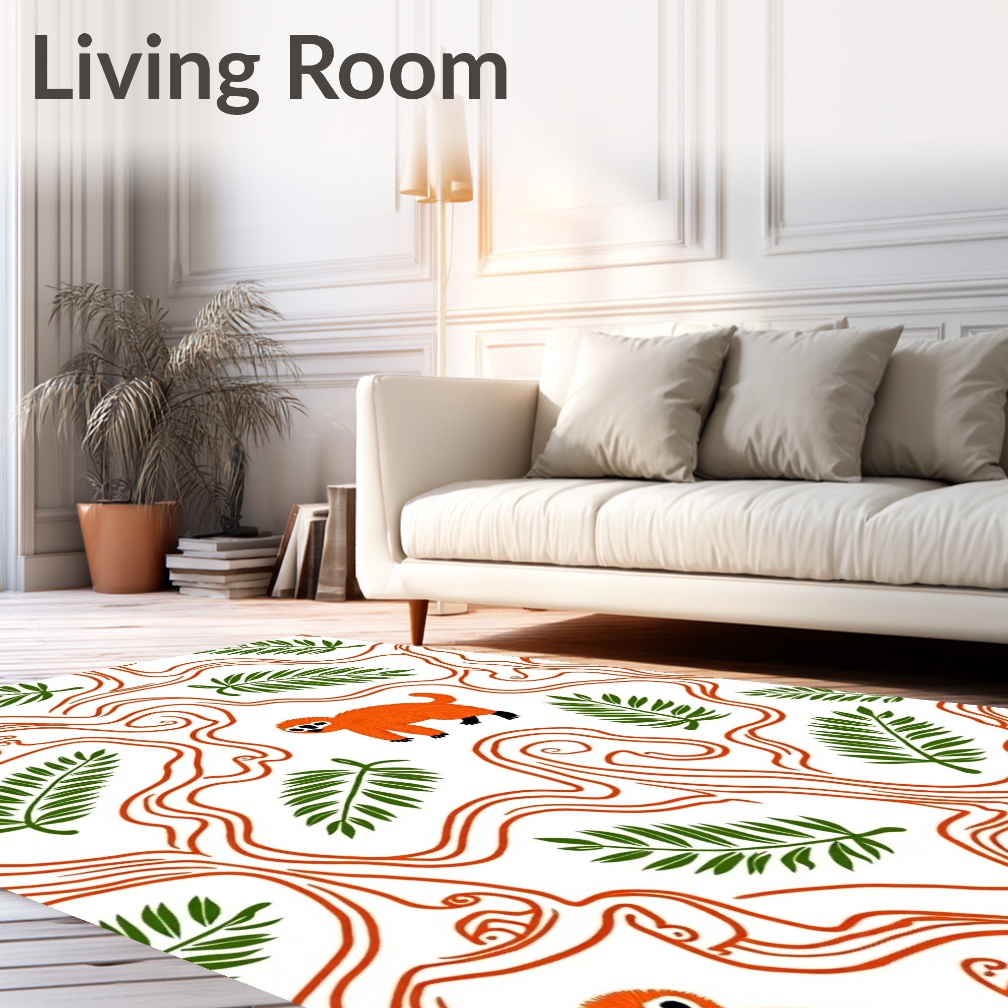 Orange Monkey Foliage Whimsical Jungle Rug