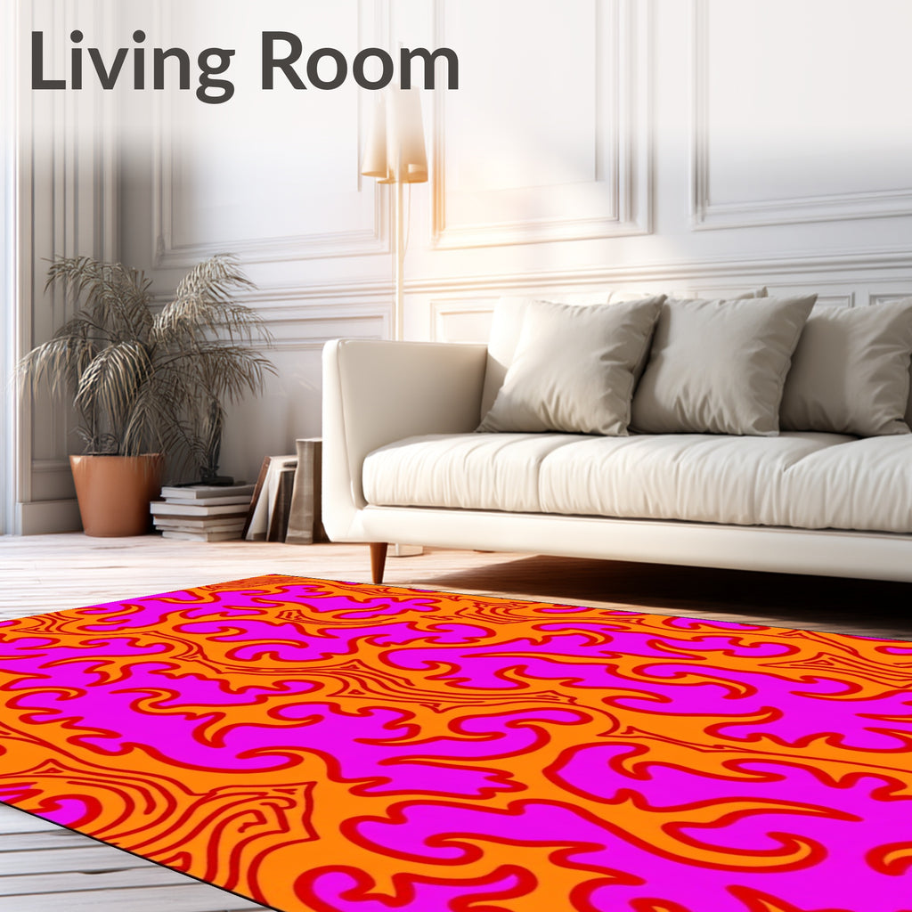 Vibrant Orange Pink Swirls Rug