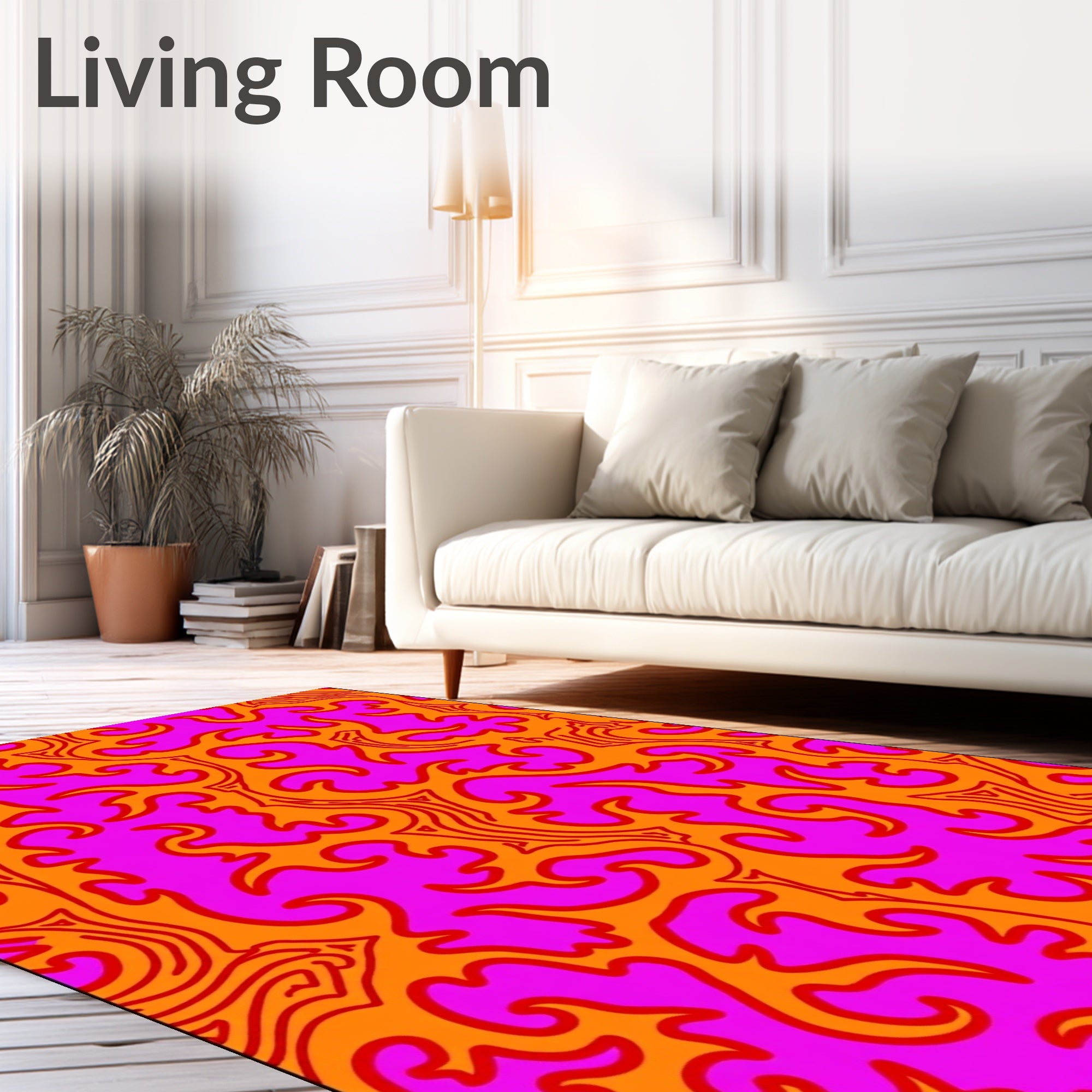 Vibrant Orange Pink Swirls Rug