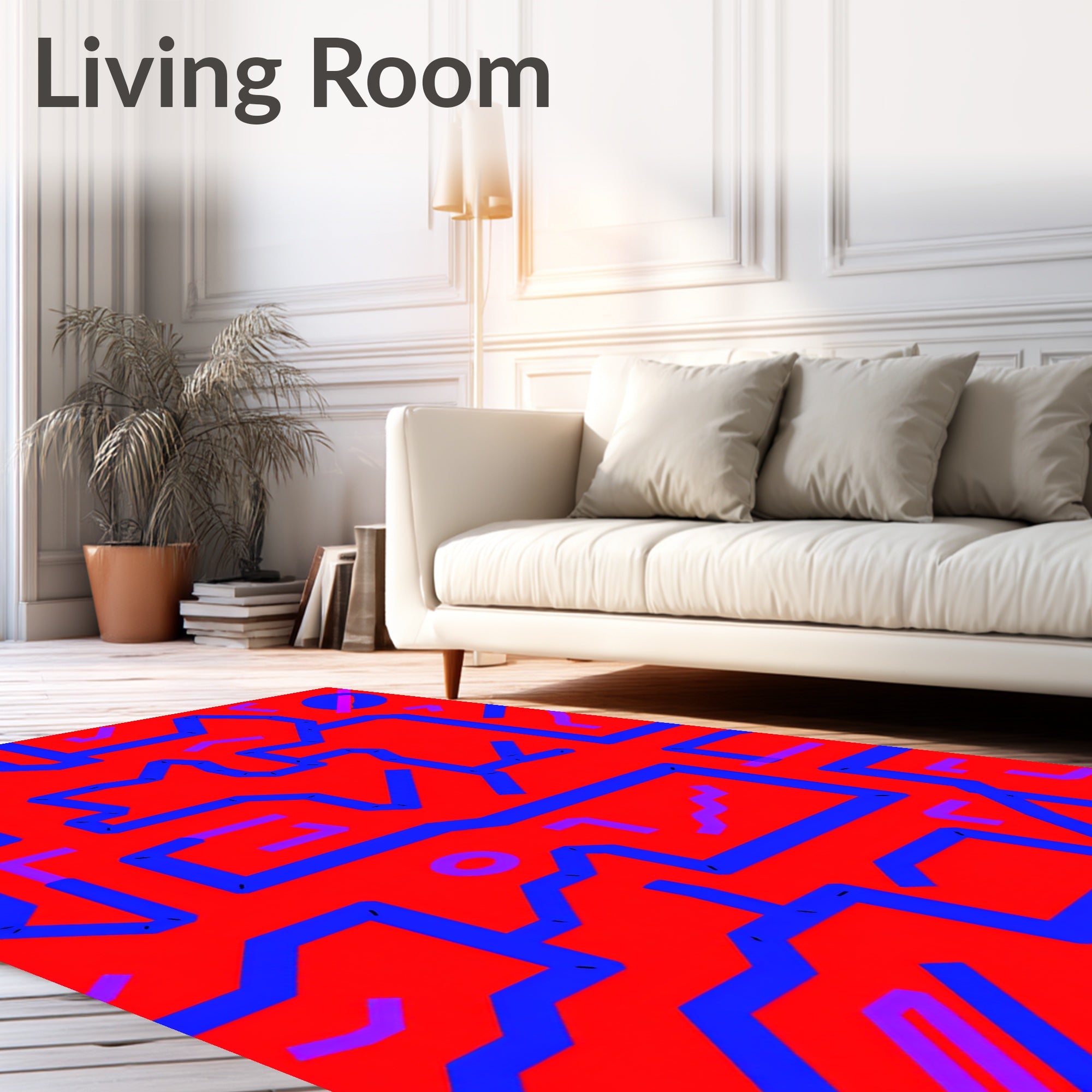 Crimson and Blue Geometric Maze Art Rug