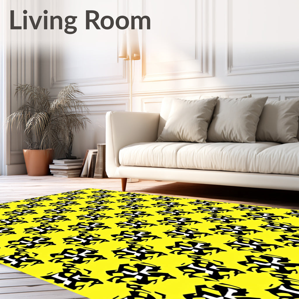 Bold Black White Abstract Yellow Rug