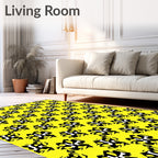 Bold Black White Abstract Yellow Rug