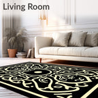 Ornate Ivory Animal Family Black Rug